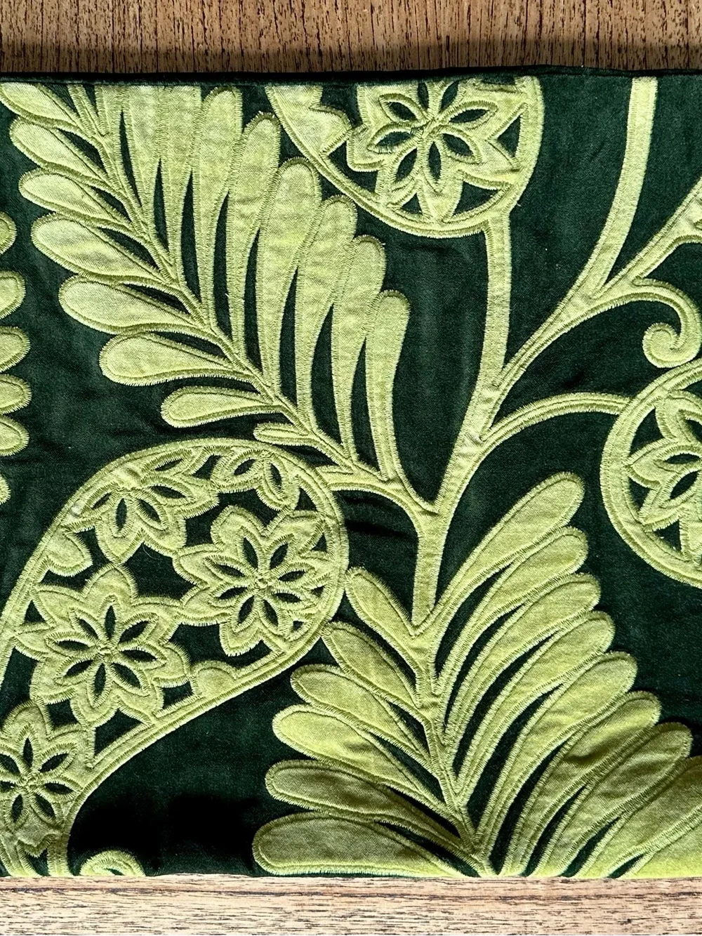 Pottery Barn Green Velvet Botanical Lumbar Pillow Cover 16 x 26